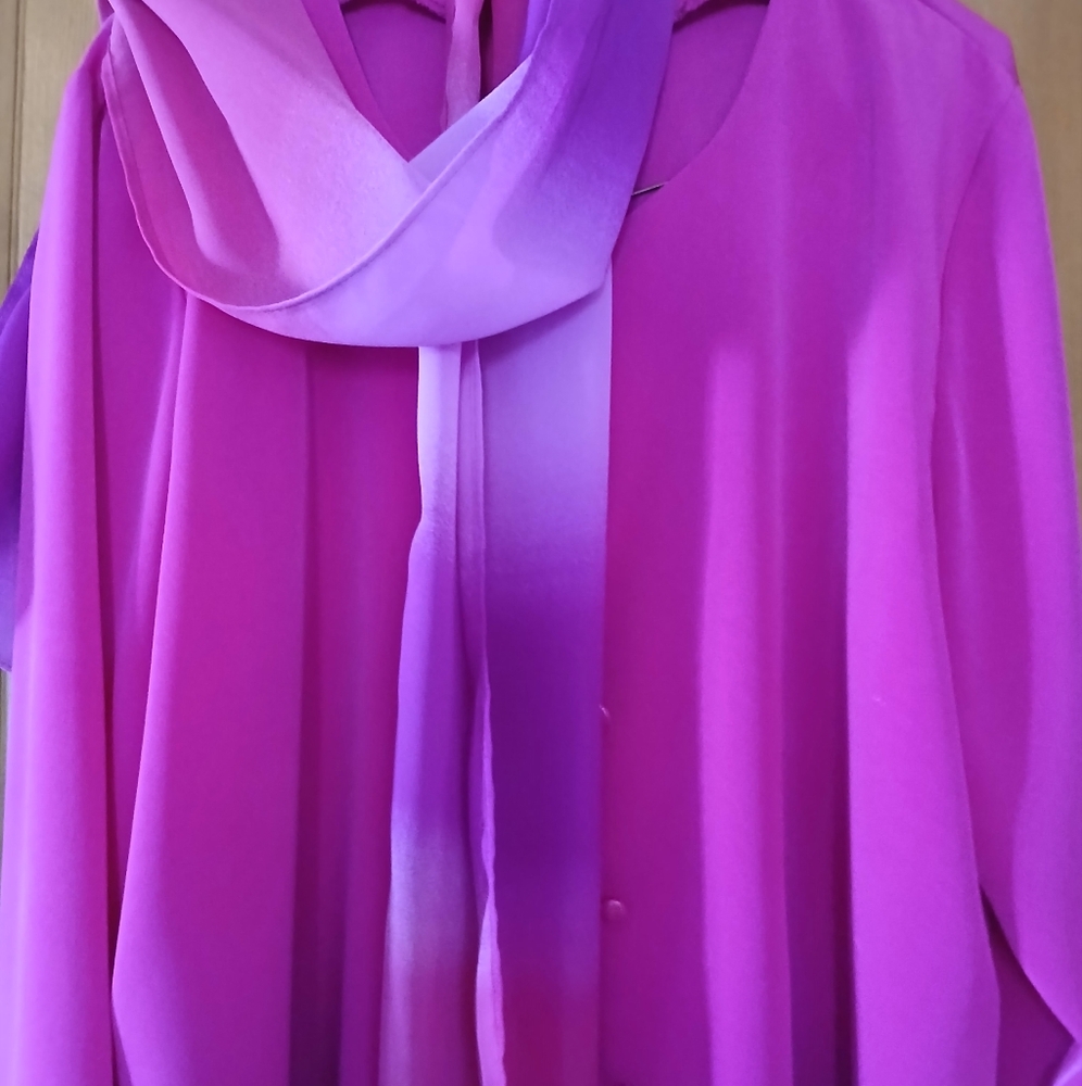 Vintage Susan Graver Fushia Tunic With Scarf And Side Slits